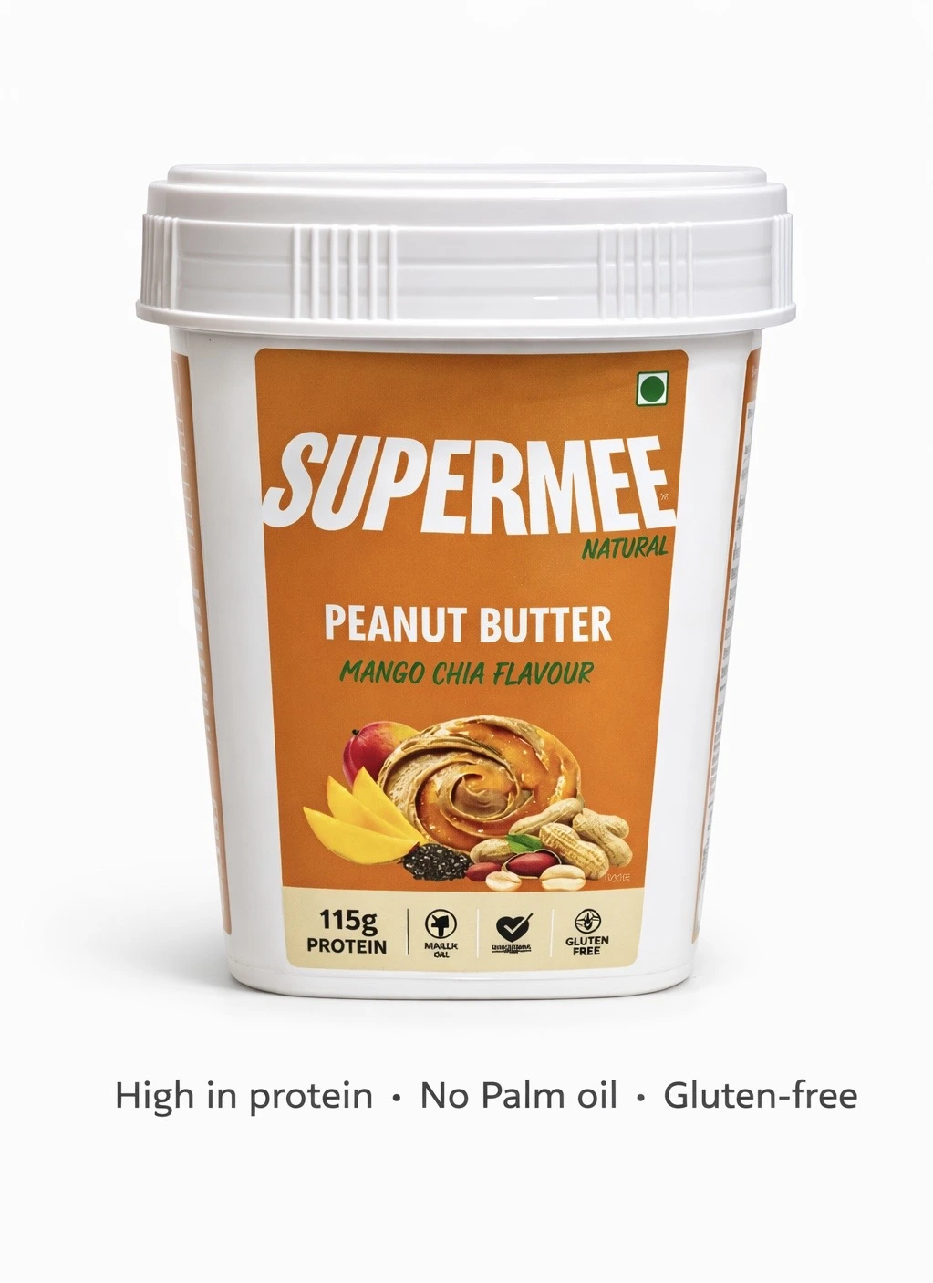 Supermee Natural Peanut Butter – Mango Chia Flavour | 115g Protein | No Palm Oil | Gluten Free