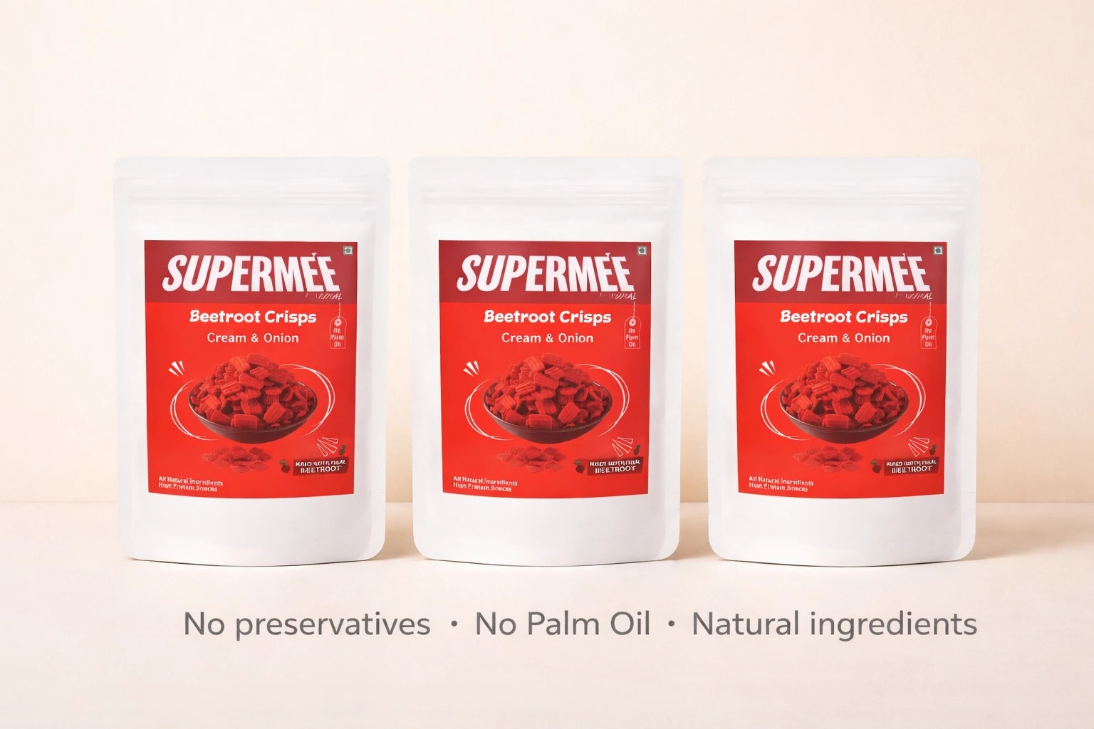 Supermee Natural Beetroot Crisps – Pack of 3